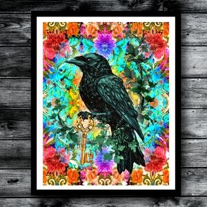 Vibrant Floral Raven Key Art Art Print Unique Home Decor